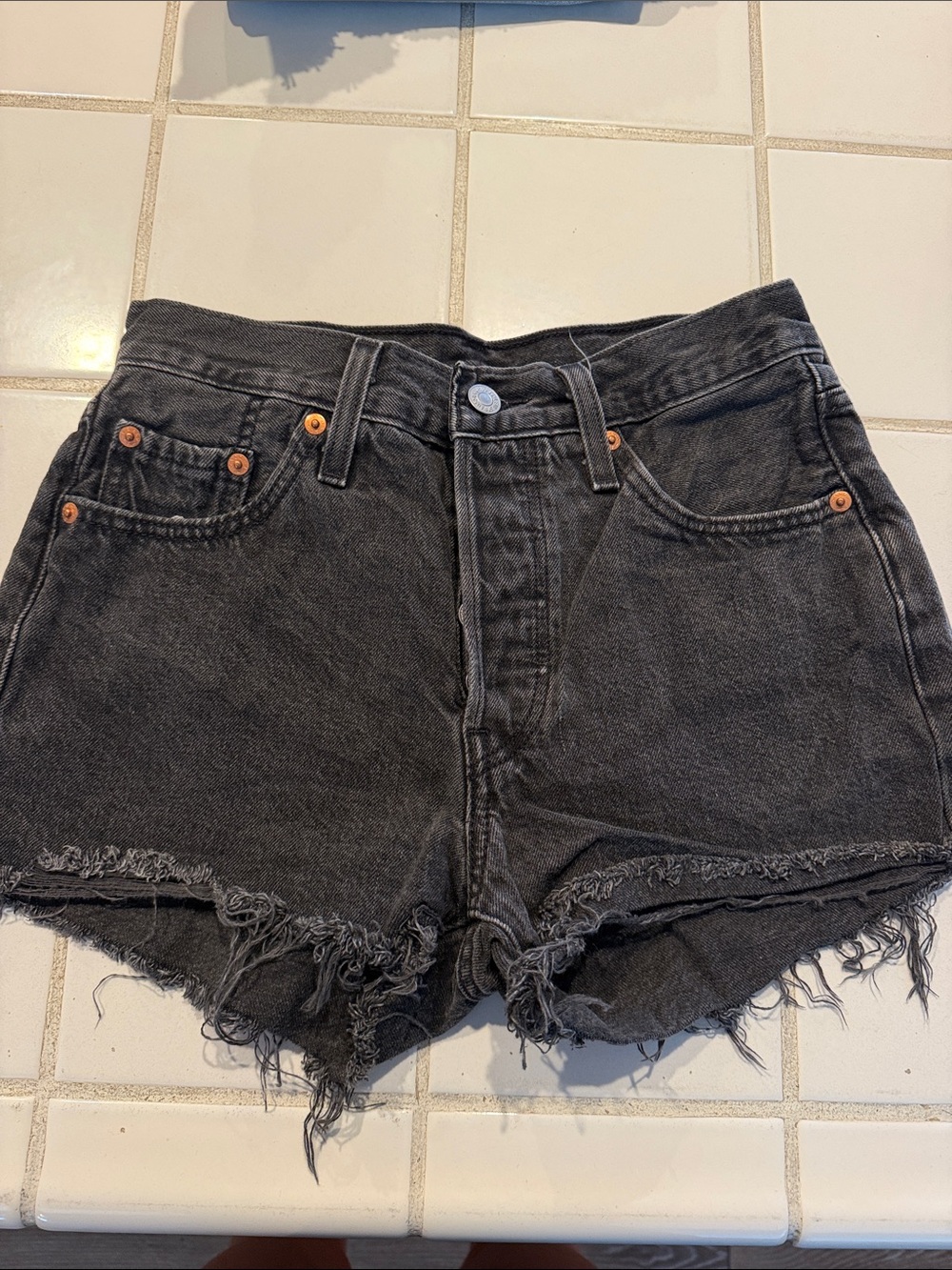 Levi High-Waist Black Denim Cutoff Shorts